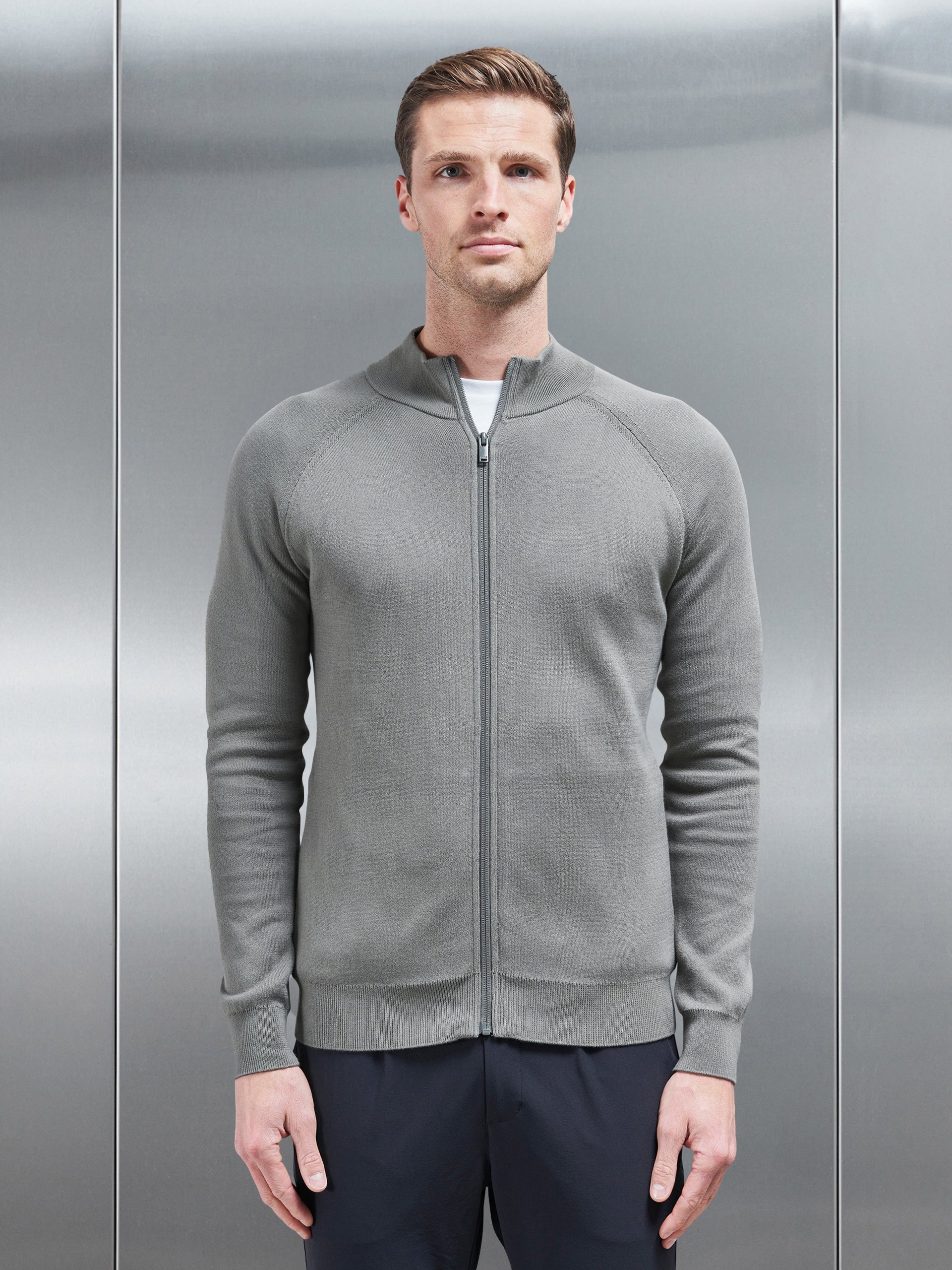 Active Knitted Zip Through Jacket in Sage