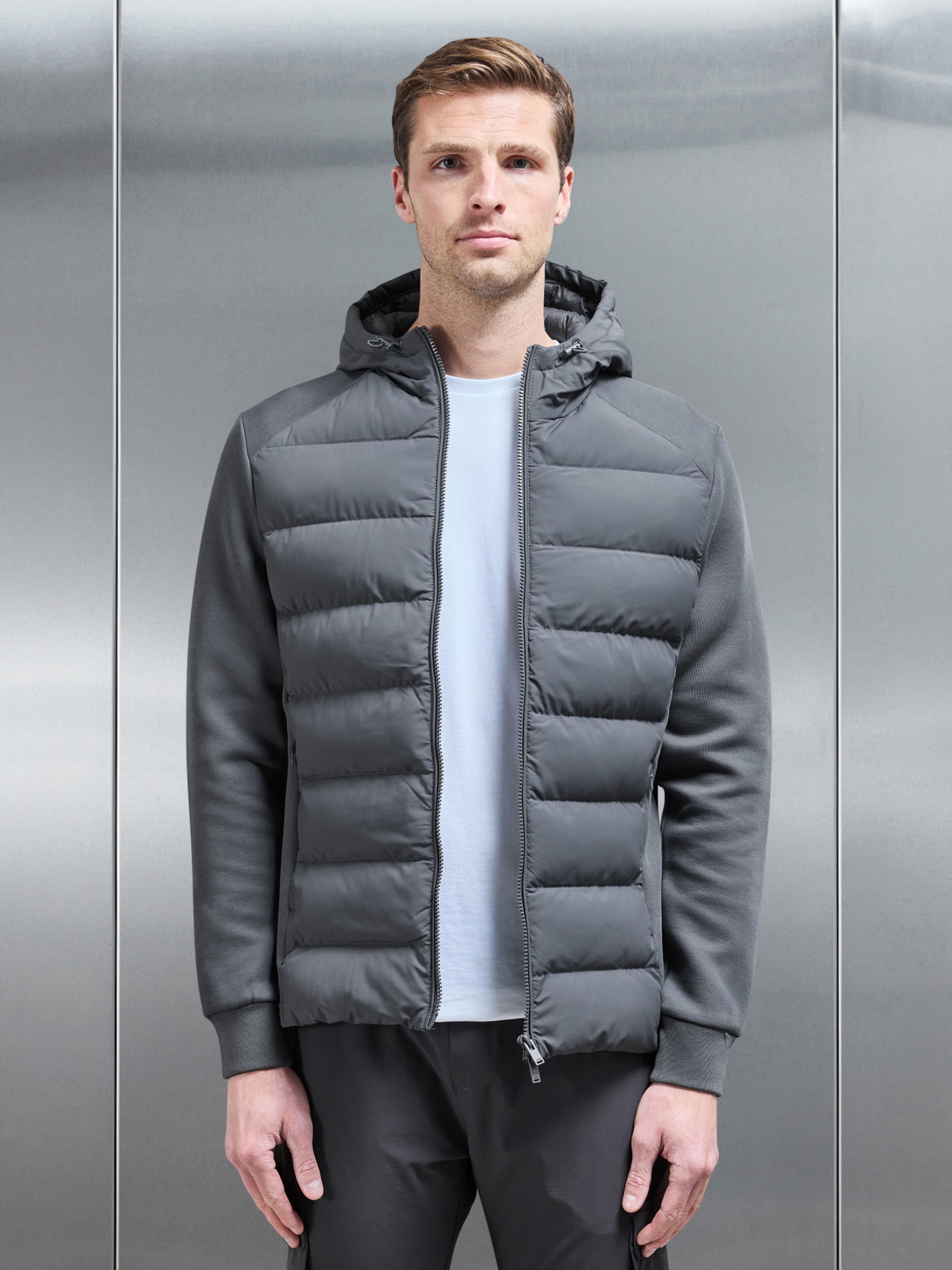 Hybrid Technical Puffer Windbreaker in Grey