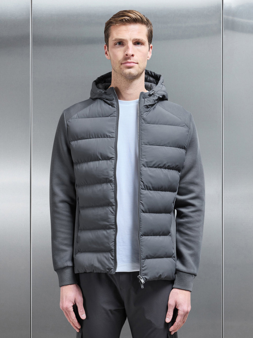 Hybrid Technical Puffer Windbreaker in Grey