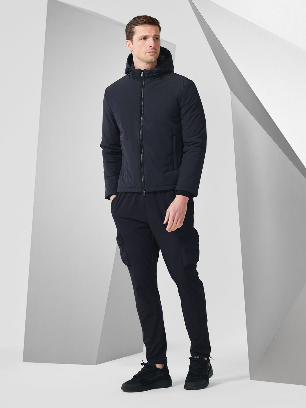 Padded Technical Shell Windbreaker in Black