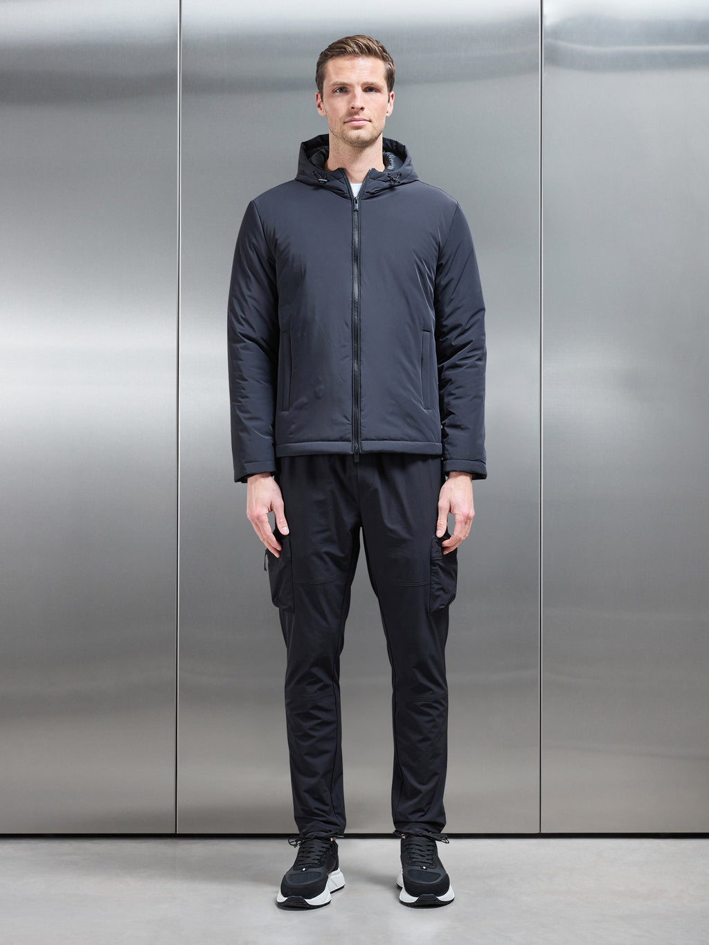 Padded Technical Shell Windbreaker in Black