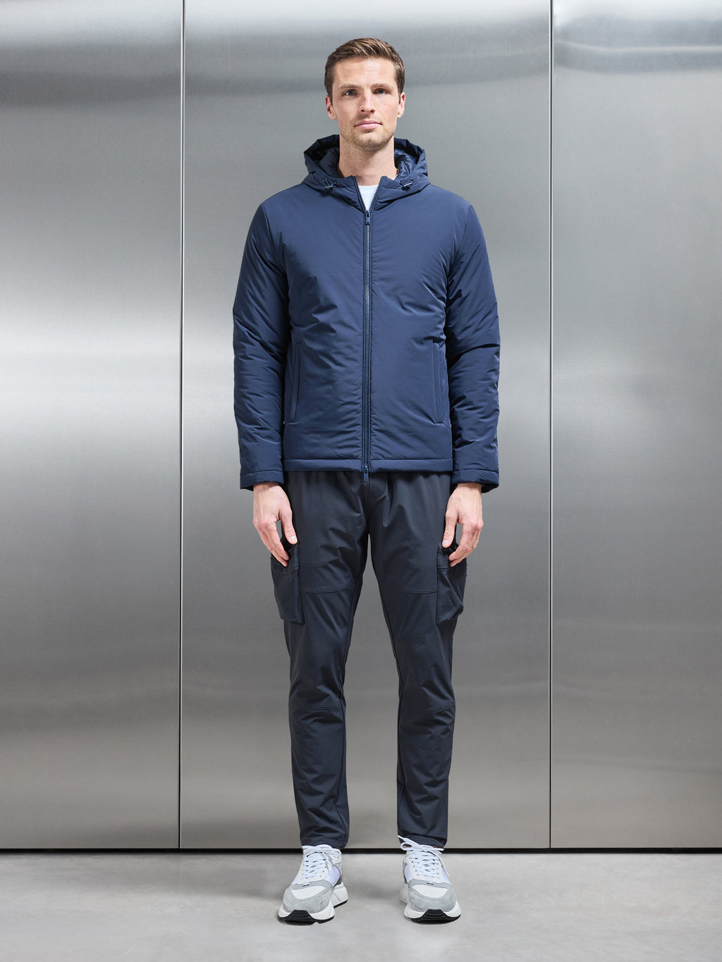 Padded Technical Shell Windbreaker in Navy
